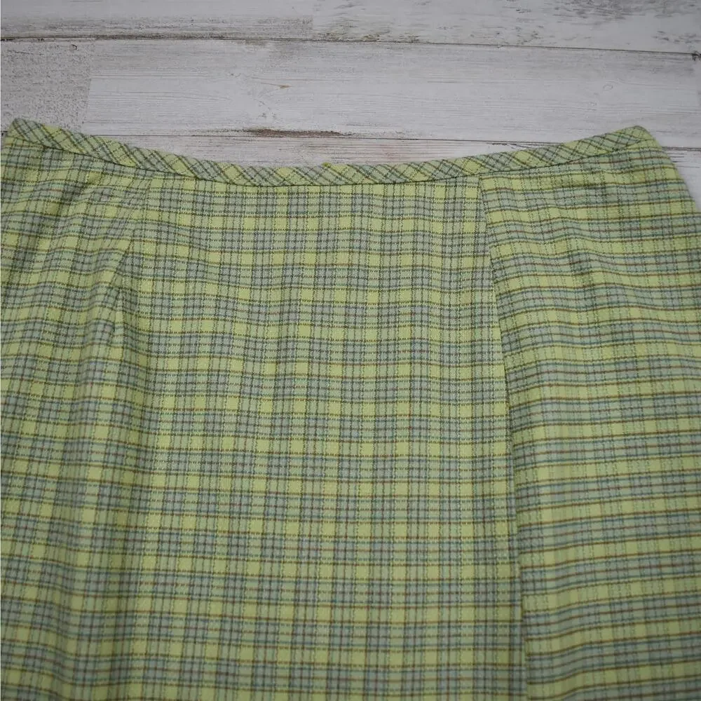 90s Vintage Green Plaid Mini Skirt Women's XS A-line Preppy Coquette Academia